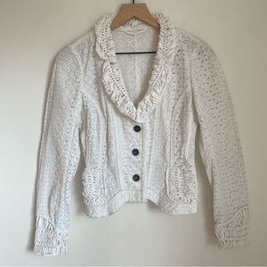 Ermanno Scervino Blazer Embroidered White Crochet Designer size S